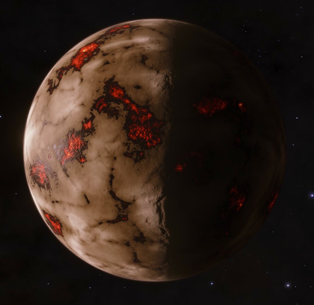 CMDRMotor's tweet photo. Less than 10ls from the main star this planet is melting. The crew of TFS Prometheus hitched a ride on this Fleet Carrier for #LostSouls3 and it gave us an amazing view today. #EliteDangerous #Fatherhoodwing #StellarScreenshots https://t.co/Ns2kcAz7zC