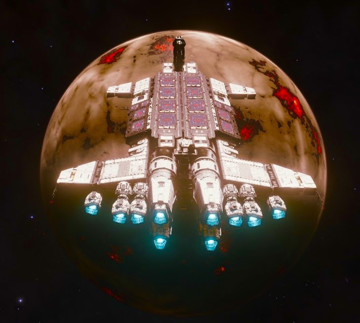 CMDRMotor's tweet photo. Less than 10ls from the main star this planet is melting. The crew of TFS Prometheus hitched a ride on this Fleet Carrier for #LostSouls3 and it gave us an amazing view today. #EliteDangerous #Fatherhoodwing #StellarScreenshots https://t.co/Ns2kcAz7zC
