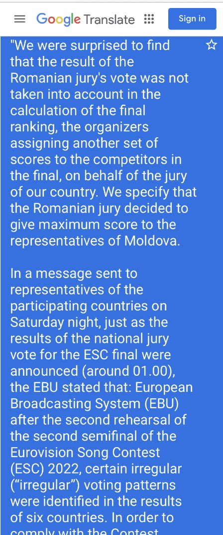 andreea_mihaela's tweet photo. #Eurovision  fraud

Fake points offered by EBU!

#Romania jury vote was cancelled + presenter was not allowed to enter the official broadcast. 

Votes from Poland, Georgia, Azerbaijan, Montenegro &amp; San Marino were cancelled too.

Official 🇷🇴 state TV press release translation👇 https://t.co/j6Bfyqa99m