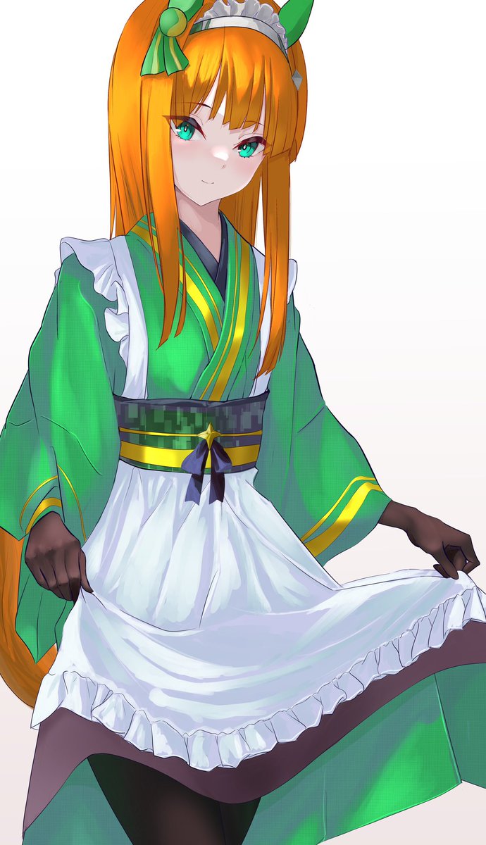 silence suzuka (umamusume) 1girl solo horse ears animal ears horse girl green kimono orange hair  illustration images