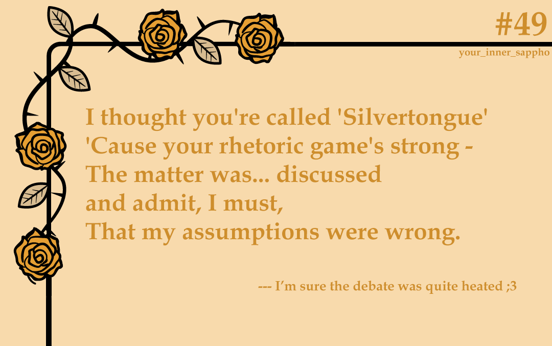 I bet a lot of alliterations, anaphoras and at least one epanalepsis were included ;) #lesmerick #limerick #sapphic #lgbtqia #poetry #wlw