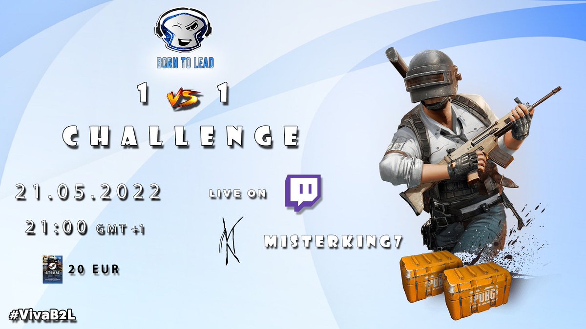 TeamB2L's tweet photo. التحدي وصل 💪
سجلوا الأن في تحدي 1v1 في لعبة #PUBG 
🗓️ السبت 21 مايو 2022 - 21:00
💰 20 يورو - بطاقة #Steam 
رابط التسجيل : https://t.co/mTf7XSMxGz

Register now for #PUBG 1v1 
🗓️ 22.05.2022 - 21:00 GMT+1
💰 20 EUR Steam Gift Card
🔗 https://t.co/mTf7XSMxGz

#VivaB2L https://t.co/ZiFT2QZJ3k
