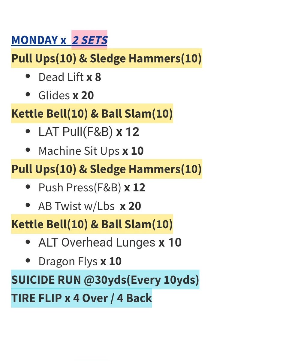 RicklanHolmes's tweet image. My personal workout plan for the week
#HTCrew #CoachesStayFit