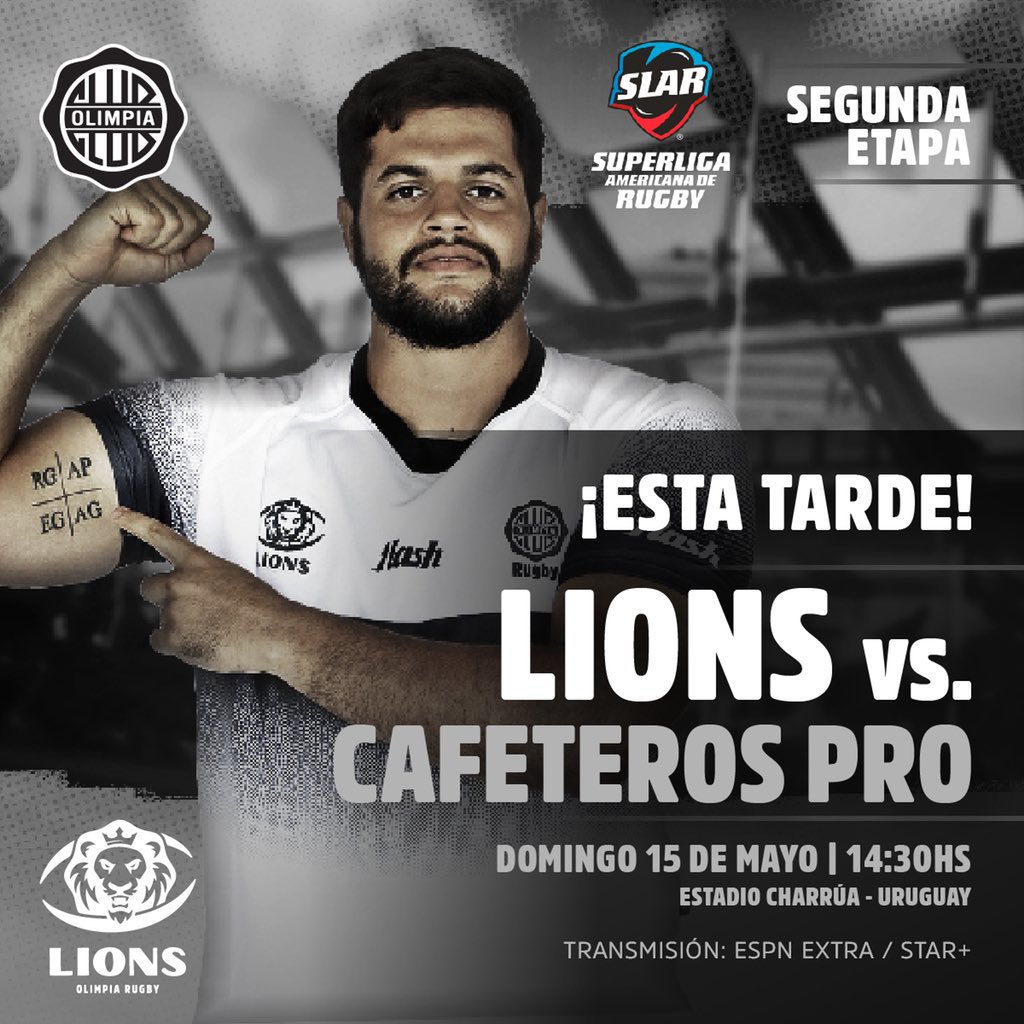 ¡JUEGA EL LEÓN! 

Estamos a una victoria de obtener nuestro boleto para las semifinales de la @SLARugby. 🏉

¡VAMOS OLIMPIA! 

⌚️ 14.30 hs. 
🏟 Estadio Charrúa. 
📺 ESPN Extra/STAR +. 

#NeikeLeones 🦁