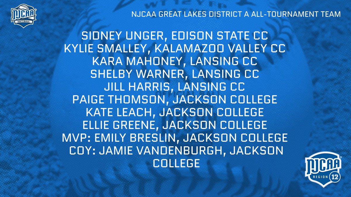 NJCAA GREAT LAKES DISTRICT A SOFTBALL ALL-TOURNAMENT TEAM