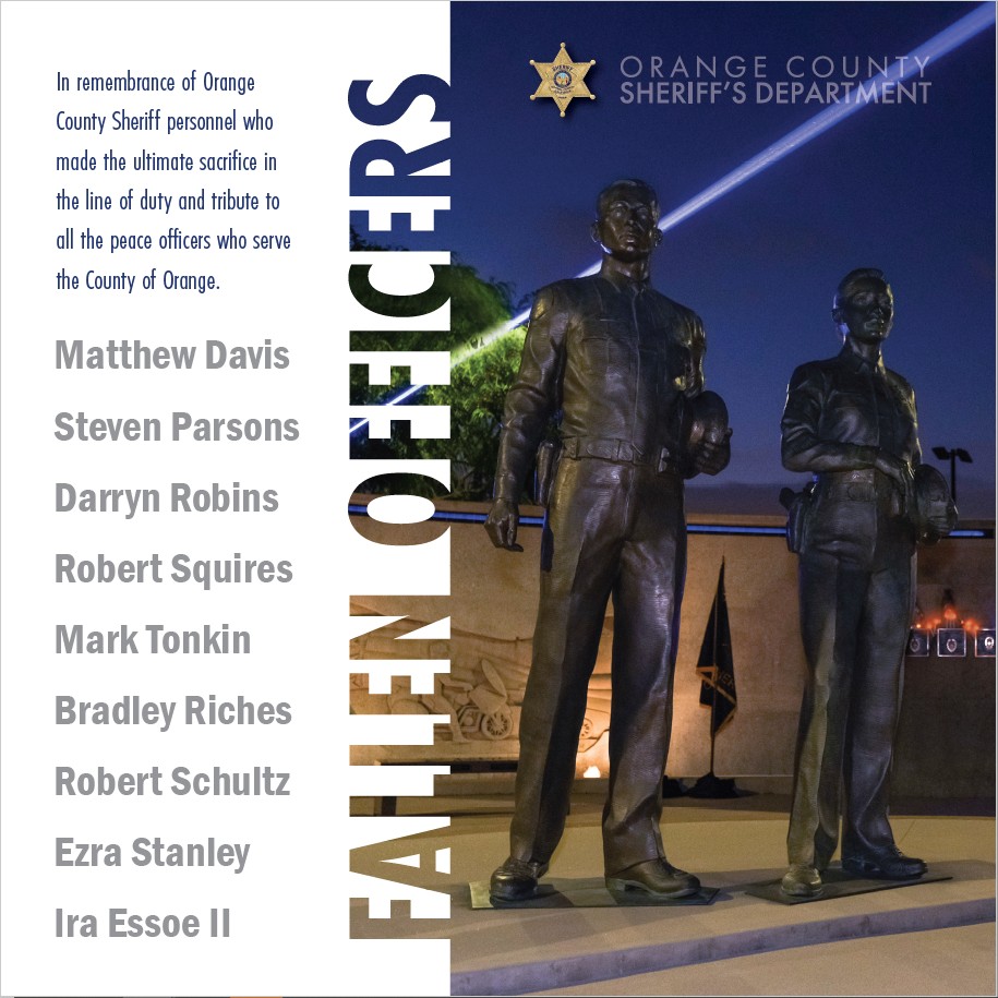OCSheriff's tweet photo. Today, on National Peace Officers Memorial Day, we remember and honor our brave brothers and sisters from the Orange County Sheriff's Department who lost their lives in the line of duty. We will never forget you💙. https://t.co/qW461AdEbT