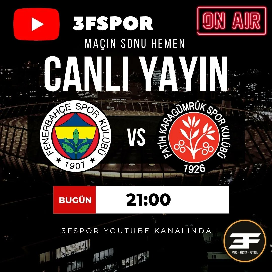 UgurUSEN1's tweet photo. 🗣️FENERBAHÇE- F.KARAGÜMRÜK MAÇININ HEMEN ARDINDAN | CANLI YAYIN |

⚽️BUGÜN: 21:00

#fenerbahce #karagumruk #fbvsfk #alikoc https://t.co/6tffhhLmwj