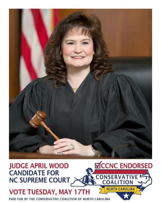 JudgeAprilWood's tweet photo. I am honored to have CCNC’s endorsement for NC Supreme Court. Please make a plan to vote on May 17th and vote Judge April Wood for seat 5 of the NC Supreme Court! https://t.co/iqBtG6quzv #ncpol #experiencematters #Republicanprimary #judgesmatter #NCSupremeCourt https://t.co/69cU4bw7yo