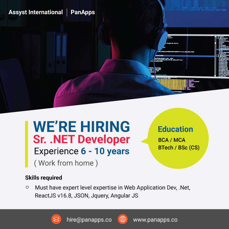 AssystIndia's tweet photo. PanApps is #hiring https://t.co/h8YFd8KsXG Developers to our rapidly growing #Cloud Native Applications and Data programs supporting Global Financial Institutional customers. For more details visit https://t.co/6jiSesRlY5 
#dotnet #javascript #webdeveloper #developerlife https://t.co/vM81rRz7Xp