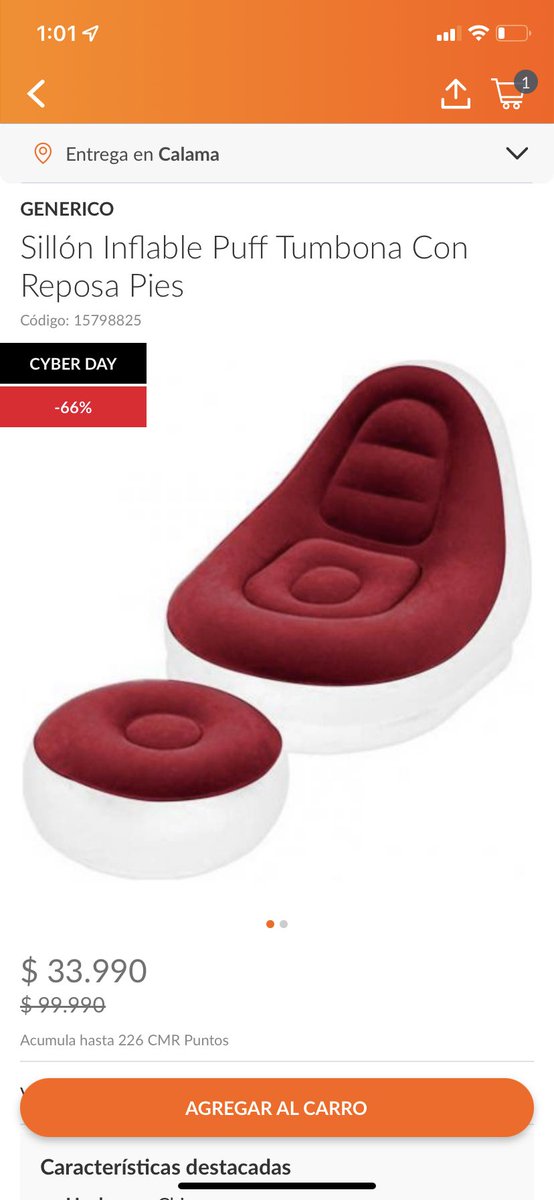 pd_68's tweet photo. Que paso tio @falabella el martes vi un sillon inflable a $39.990 y ahora con un gran descuento cyber day de 66% de descuento con un precio de $35.990 jajaj son un chiste de como se aprovechan https://t.co/uBtj90C5fm