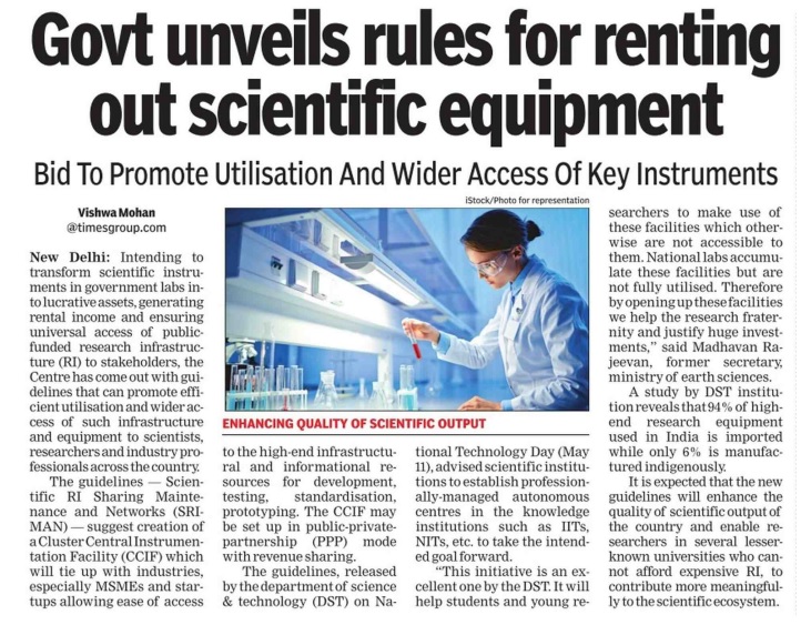 #TOI - Govt unveils rules for renting out #scientific #equipment . #SRIMAN #Guidelines

<a href="/DrJitendraSingh/">Dr Jitendra Singh</a> <a href="/srivaric/">chandra Srivari</a> <a href="/guptaakhilesh63/">Dr Akhilesh Gupta</a> 
timesofindia.indiatimes.com/articleshow/91…