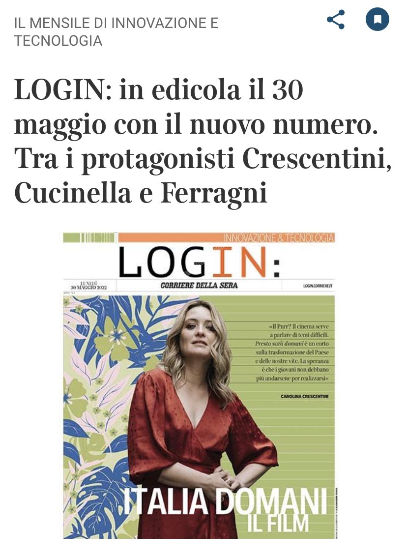In edicola oggi su <a href="/CorriereLOGIN/">Corriere LOGIN</a> la mia intervista a <a href="/ChiaraFerragni/">Chiara Ferragni</a>
