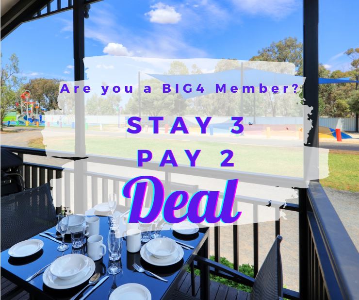 ⭐️⭐️⭐️STAY 3 PAY 2 DEAL ⭐️⭐️⭐️
Are you a BIG4 Member? If not Join now &amp; when you stay 3 nights in our Standard Cabin, Villas, Superior Cabins and Deluxe Cabins, you'll only pay for 2 nights Members Deal Only!!
Book now:
big4.com.au/.../swan-hill.…
#BIG4HolidayParks
#VicParks