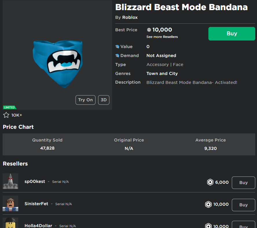 Roblox Trading News on X: New Limited, Blizzard Beast Mode Bandana Link:    / X