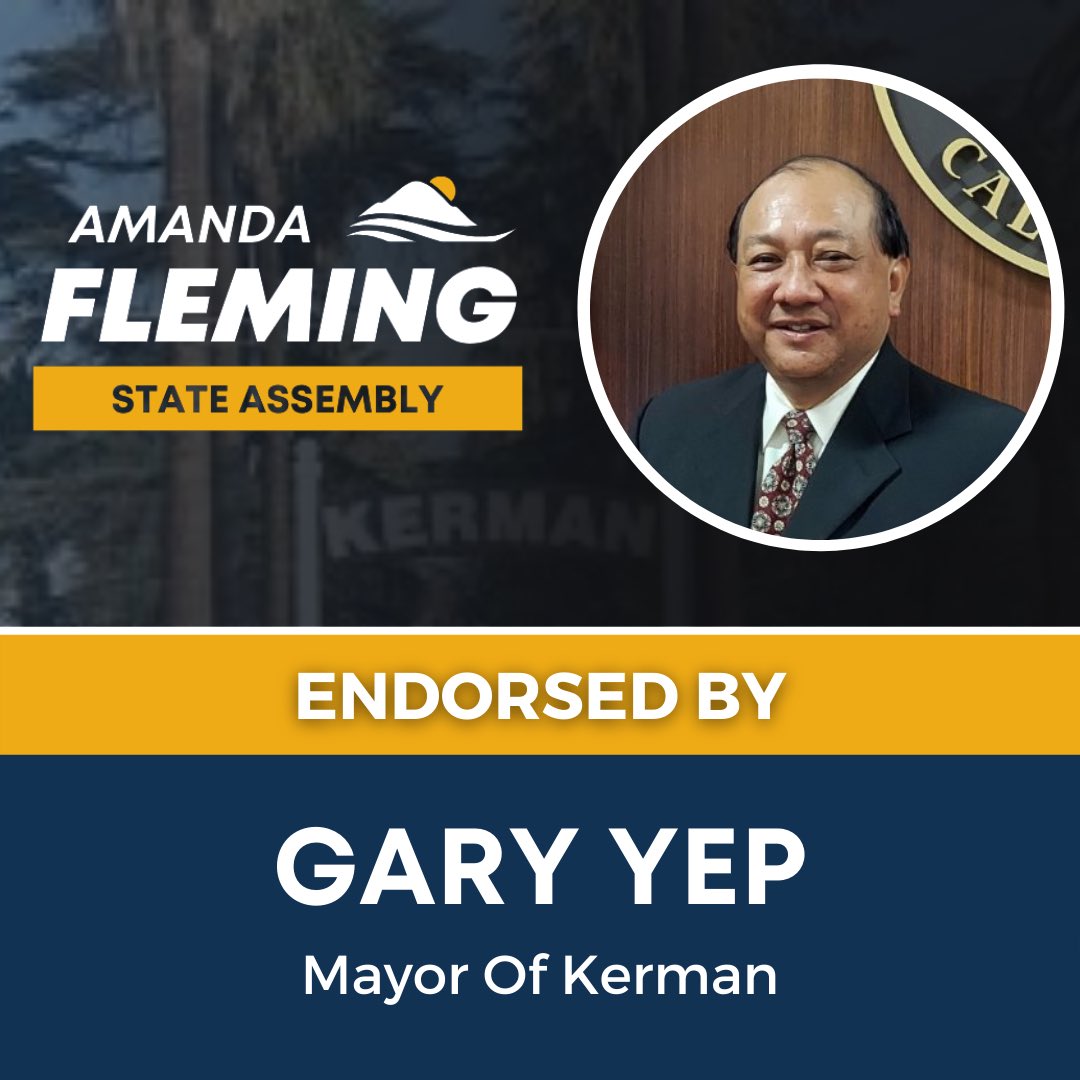 AmandaFlemingCA's tweet photo. Thank you Kerman Mayor Gary Yep for your endorsement and support! #AD27 https://t.co/rl3HSdDojZ