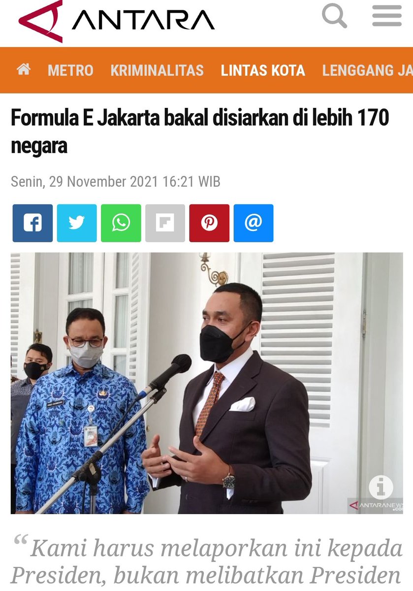 Kesempatan terbaik disia siakan BUMN yg belum menjadi SPONSOR FORMUA E. Ada lebih dr 170 negara akan siarkan scr langsung acara FORMULA E. Dan Backgroundnya bukan Monas tapi JIS. WAW