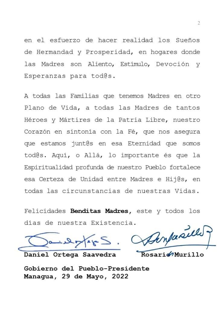 #Nicaragua🇳🇮 Comandante Daniel Ortega y Cra. Rosario Murillo, Felicitan a nuestras #BenditasMadres de cara a la celebrarción del dia de las Madres Nicaraguenses este 30 de Mayo.🤰🤱🏻❤️

#FUERZADEPUEBLO