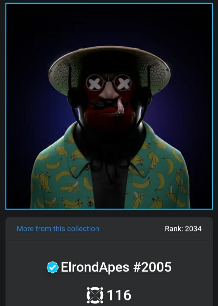 ⚡Oye Oye⚡#ElrondCommunity

✅I'm selling my <a href="/ElrondApes/">EAPES CLUB</a> beauty on @TrustMarketNFT for $116EGLD💰
💪#2005 Rank: 2034
💎⚡trust.market/nft/EAPES-8f3c…

Help me find a buyer please 🤝⚡ thank you for the help.

<a href="/HiRezTheRapper/">Hi-Rez The Rapper</a>
<a href="/beniaminmincu/">Beniamin Mincu |🇺🇸/acc</a>
<a href="/elonmusk/">Elon Musk</a> 
<a href="/SnoopDogg/">Snoop Dogg</a>