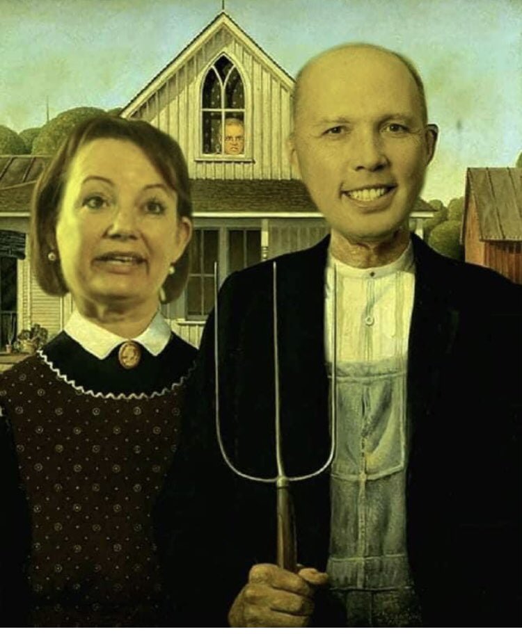 Brucekoalaandco's tweet image. Nice to know these 2 will be irrelevant to the govt of Australia for at least the next 3yrs. #scottythecompletepsycho hiding in the barn 😂😂 #DuttonDressedAsLamb #Sussanley #auspol #LNPNeverAgain