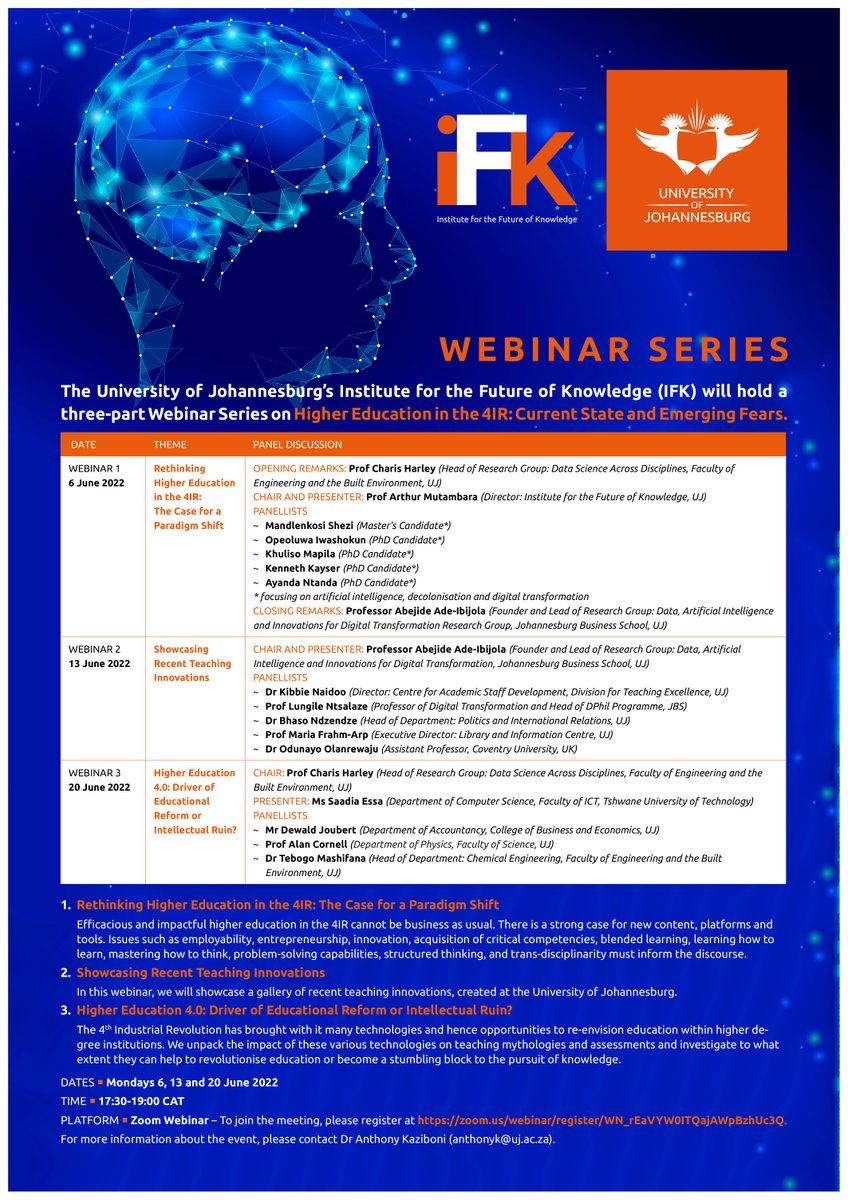 amutambara's tweet photo. IFK Seminar Series: 4IR and Higher Education (6, 13 &amp; 20 June 2022)

https://t.co/tAyDEkyKt7 https://t.co/1eo6OVbXBS
