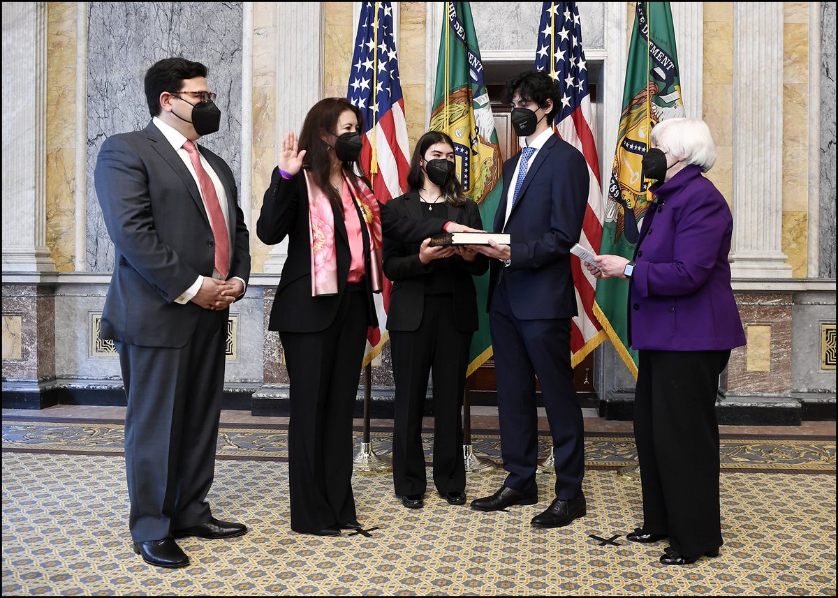 adriana_kugler's tweet photo. Honored and empowered after being sworn in by Secretary Yellen to be the next US Executive Director @WorldBank. Eager to work on addressing the many challenges we face around the world today. https://t.co/5RU1FPF9jq