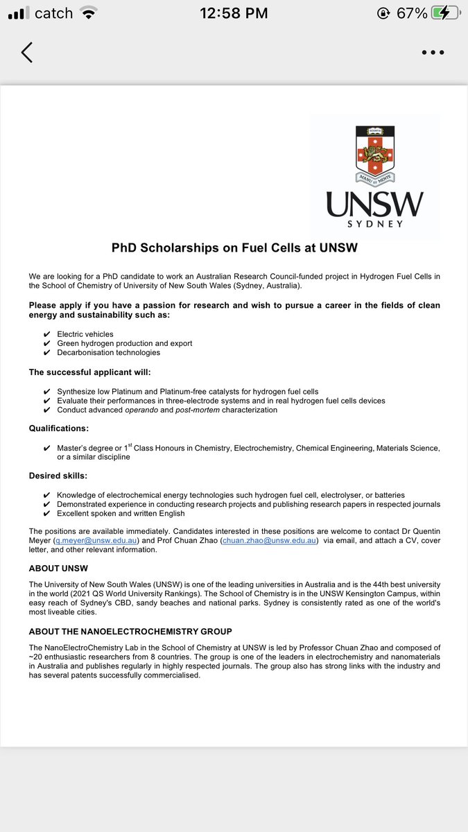 Zhao Group (@zhaogroup) on Twitter photo PhD Scholarships on CO2 Electroreduction, Electrosynthesis of Ammonia, Water Electrolysis and Fuel Cells at UNSW. We are looking for talented PhD students who have much enthusiasm to research. If you are interested in the group of Prof Chuan Zhao, please contact us.<a href="/ChuanZhao11/">Chuan Zhao</a> PhD Scholarships on CO2 Electroreduction, Electrosynthesis of Ammonia, Water Electrolysis and Fuel Cells at UNSW. We are looking for talented PhD students who have much enthusiasm to research. If you are interested in the group of Prof Chuan Zhao, please contact us.<a href="/ChuanZhao11/">Chuan Zhao</a>