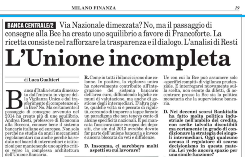 Grazie a <a href="/Luca_Gualtieri1/">Luca Gualtieri</a> per avermi ascoltato con pazienza mentre (s)ragionavo un po' di <a href="/bancaditalia/">Banca d'Italia</a> e <a href="/Ecb/">European Central Bank</a> su <a href="/MilanoFinanza/">MilanoFinanza</a> di questa settimana. <a href="/Unibocconi/">Università Bocconi</a> <a href="/RepubblicaAF/">Repubblica Affari&Finanza</a>