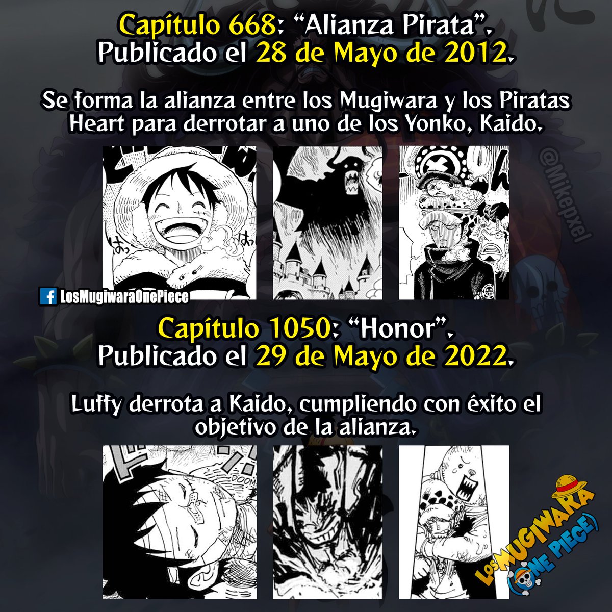 LosMugiwaraOP's tweet image. ¡Diez años han pasado!
#mms_mgp
---------------
Nota: Las fechas es de la publicación oficial del capítulo, no la filtrada.
#OnePiece