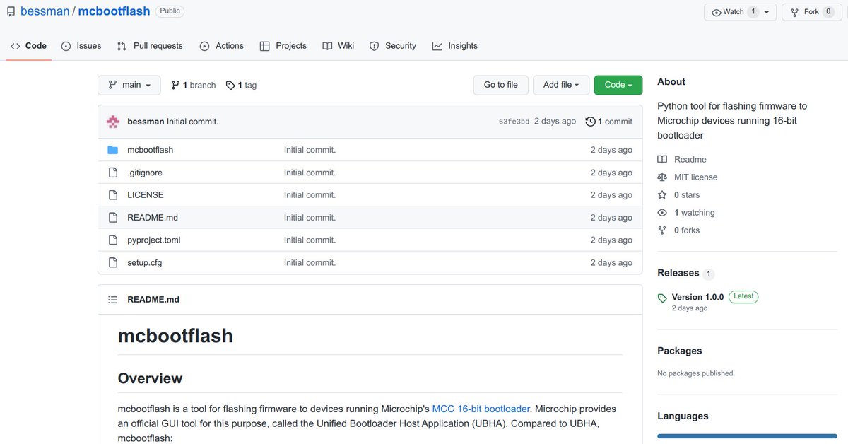 #PocketScienceLab dev <a href="/alexbessman/">Alexander Bessman</a> released #mcbootflash a #Python #FOSS #OpenSource tool for flashing #firmware to devices running <a href="/MicrochipTech/">MicrochipTechnologyInc.</a>'s MCC 16-bit bootloader. Can be automated and used as a library. <a href="/pslabio/">Pocket Science Lab</a> <a href="/opntec/">Open Technologies</a> <a href="/fossasia/">FOSSASIA</a> <a href="/MicrochipMakes/">Microchip Makes</a> github.com/bessman/mcboot…