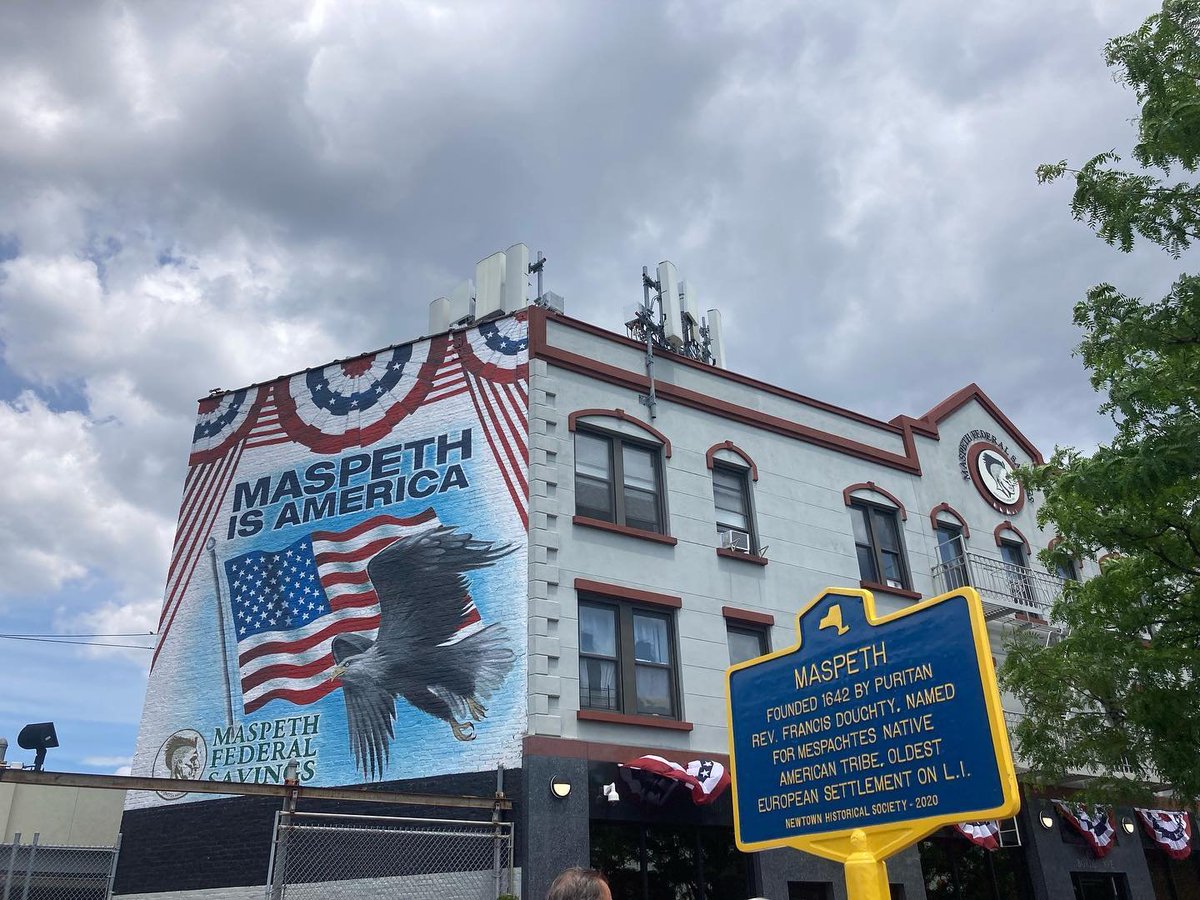 NewtownHistory's tweet photo. Our pandemic delayed historic sign was unveiled today prior to the Maspeth Memorial Day Parade. Thank you @MaspethFederal for facilitating installation and to @CMBobHoldenNYC for funding assistance. #historicsign #memorialday #nychistory https://t.co/Cupo18Uzor