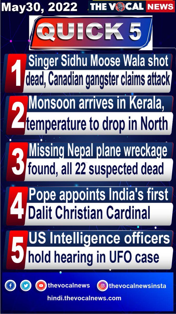thevocalnews's tweet image. For daily #Quick5 follow @thevocalnews 

#quick5 #big5 #topnews #breakingnews #thevocalnews