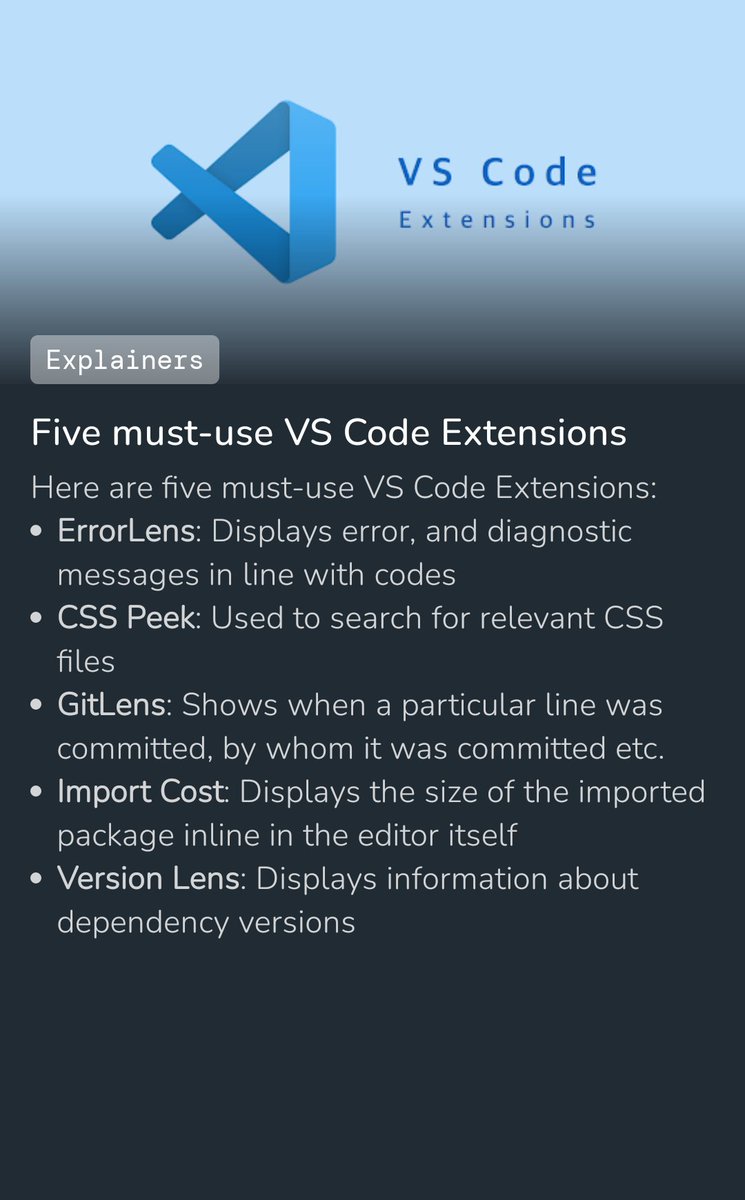 DevBytesApp's tweet image. Five must-use VS Code Extensions

#VSCode #CSS #GitLens
