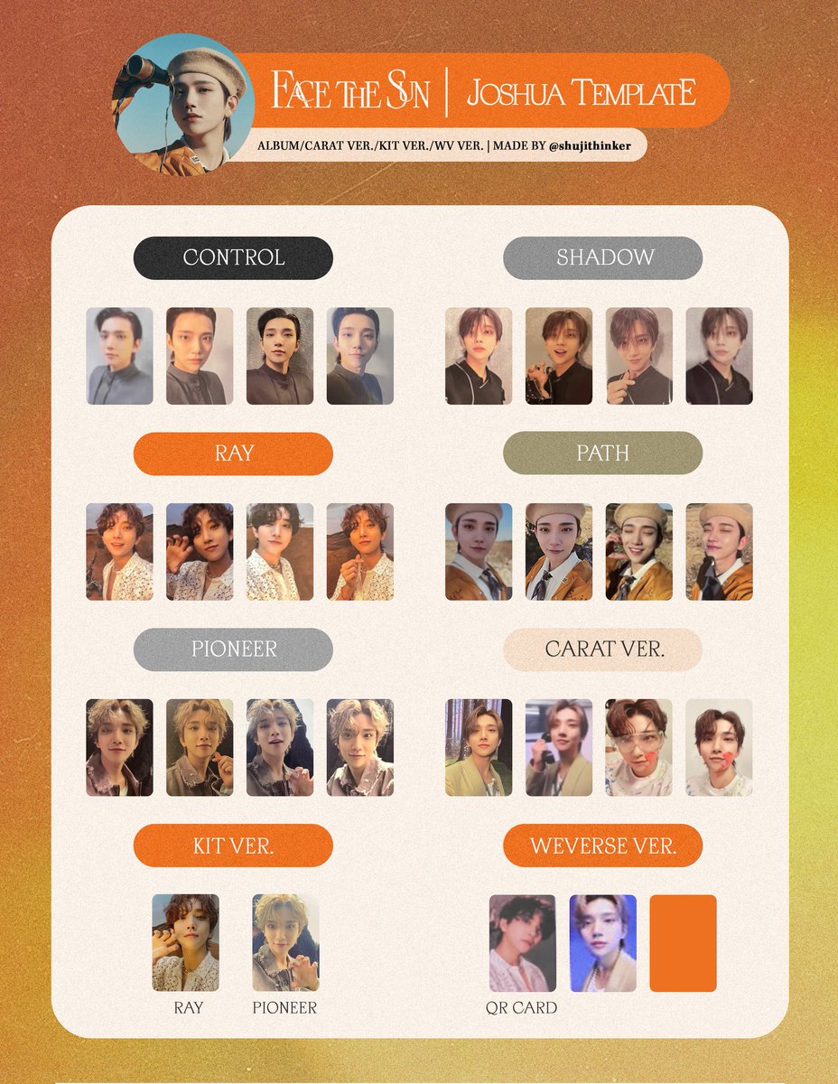 face the sun photocards template — joshua version (album, carat