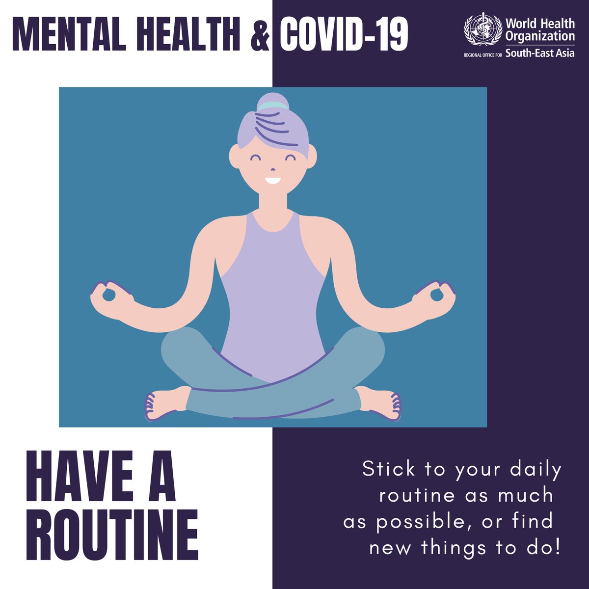 Having a regular routine with activities that make you feel good will help you maintain a healthy mind.  

You may also try discovering new things to do if that helps you break monotony. 

Do whatever helps you feel more balanced and grounded. 

#MentalHealthMatters