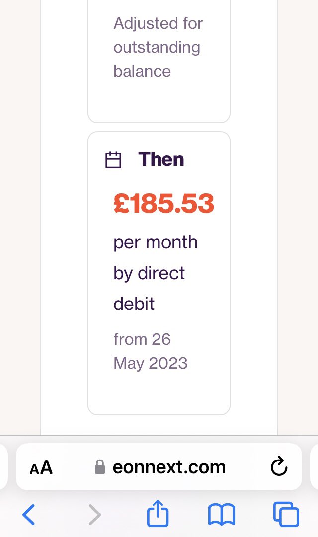Lennyrara's tweet photo. @eon_next just looking at my account tariff options. Should this not be til 26 May 2023? It’s for a 12 month fixed tariff 🤔 https://t.co/VbMGEmIeHq