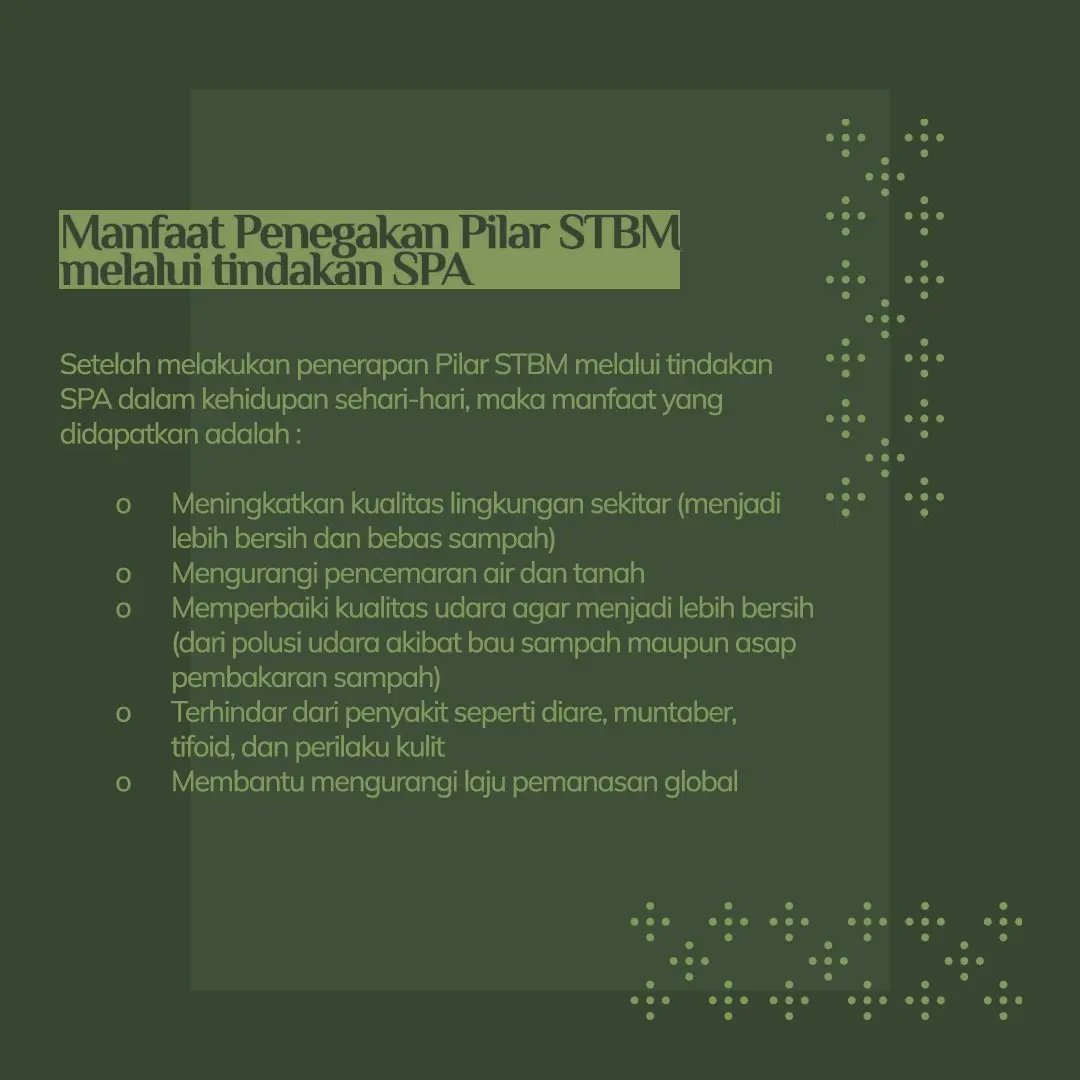 Sudah ada yang coba mempraktikkan Pilar STBM? Yuk dimulai dari hal kecil yang bisa kita lakukan hari ini.

@lpdp_ri
#LPDP #PK186 #JenggalaSamudra #BersamaBangunNegeri #DiriUntukNegeri #AkuPastiMengabdi #SDMUnggulIndonesiaMaju #SatuDekadeLPDPSemakinBerintegritas #KampanyeSosial
