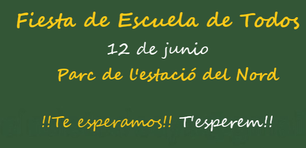 _escueladetodos's tweet photo. 🟩FIESTA de ESCUELA DE TODOS🟩
✅Para toda la familia, con música en directo, juegos, teatro, cuentacuentos, magia, atracciones y muchas más sorpresas
📌Parc de l'Estació del Nord en BCN
🚋 Metro línea 1 ( Arc de Triomf)
⏰ De 11 a 20h
📆 Domingo 12 de junio https://t.co/AR1umpLCMJ