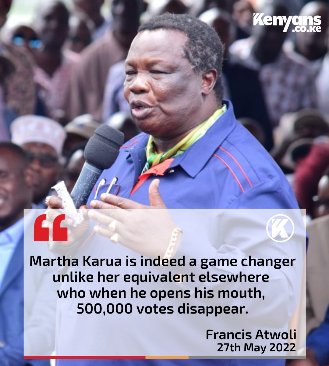 Kenyans's tweet photo. When Martha Karua's equivalent opens his mouth, 500,000 votes disappear. - Francis Atwoli. https://t.co/D3TZXPkftM