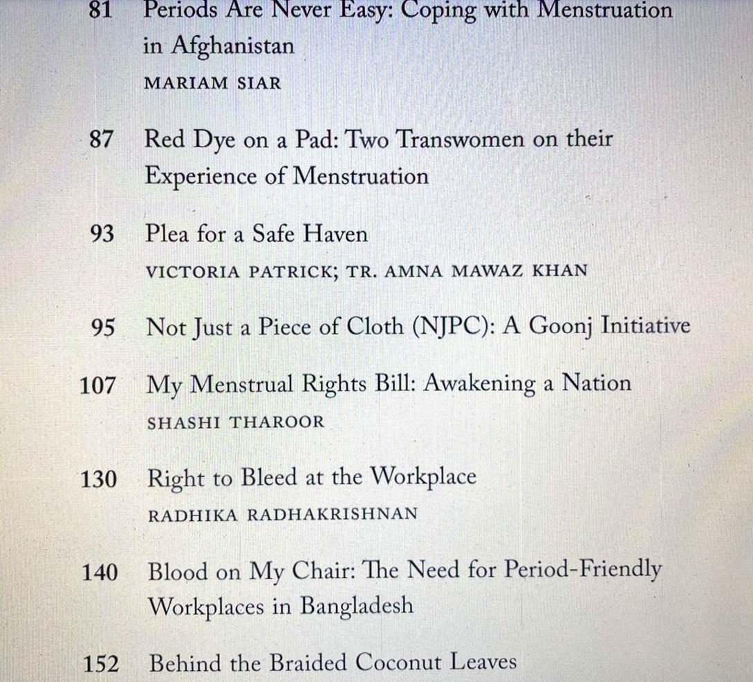 I had the wonderful opportunity to contribute a chapter to this book. In the chapter, I advocate for period leave at the workplace. Thrilled to be in the excellent company of @ShashiTharoor, @Lisaraniray, @rupikaur_ among others. Thanks for making this happen, @FarahAhamed!