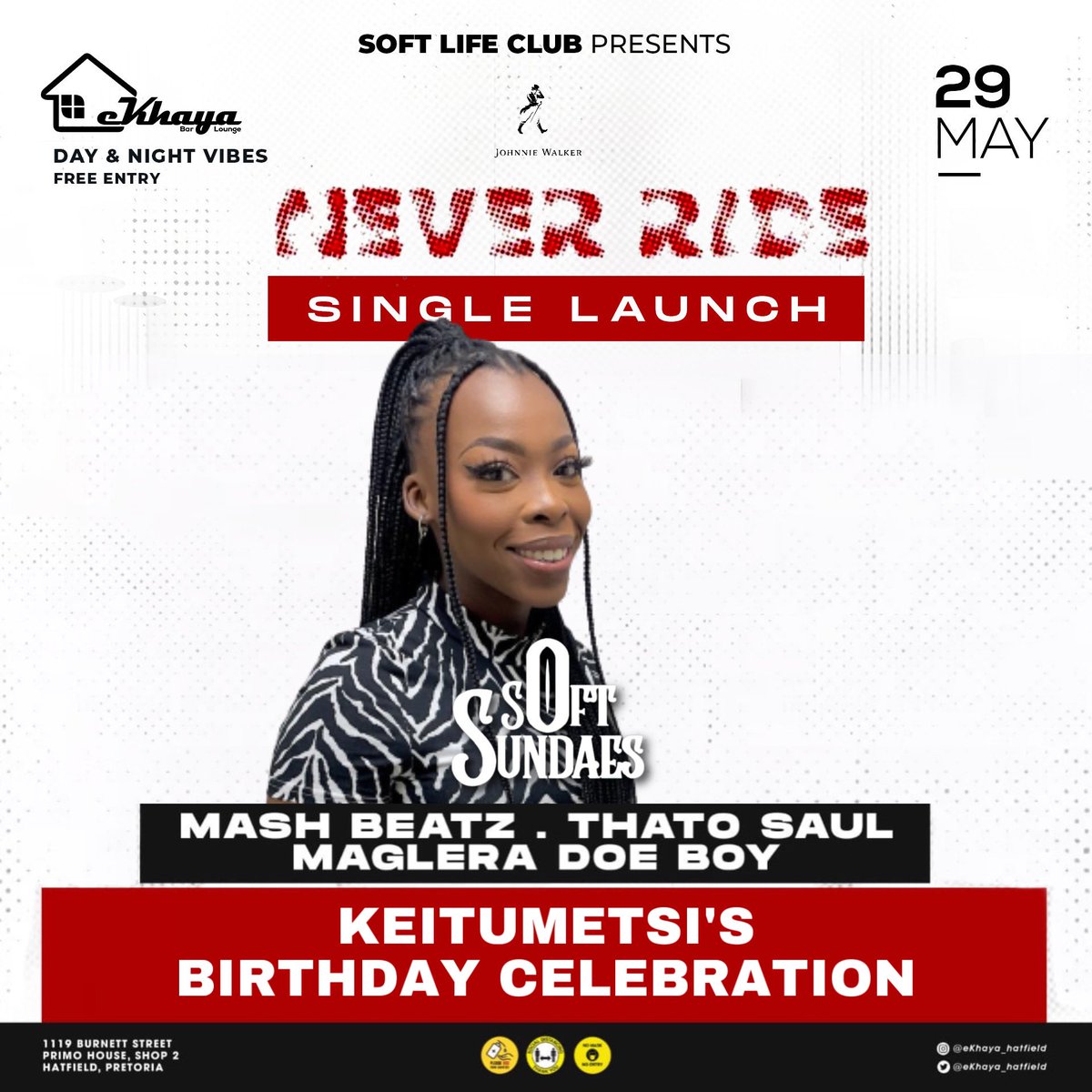 slcmusiq's tweet photo. #NeverRide Movie tomorrow at  #SoftSundaes 

📍: @ekhaya_hatfield
📆: Sun 22 May ‘22
⌚️: 15h00 - 02h00

MUSIC • FOOD • HUBBLY • VIBES

• Half Price on GRILLED FOOD 🍱 (12pm-4pm)

#SoftSundaes | #KeepItSoft | #sunday https://t.co/UUiYrqpDFf