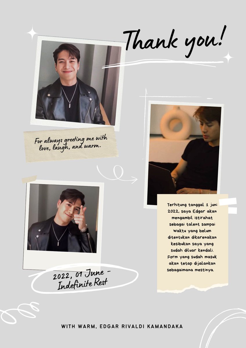 wheatbreadd_'s tweet image. [ANNOUNCEMENT] 

Selamat pagi, semuanya.

Ada sedikit hal yang ingin saya sampaikan. Saya Edgar akan mengambil istirahat sebagai talent mulai dari 1 Juni 2022 sampai waktu yang belum ditentukan.

Cc: @Lethologicca