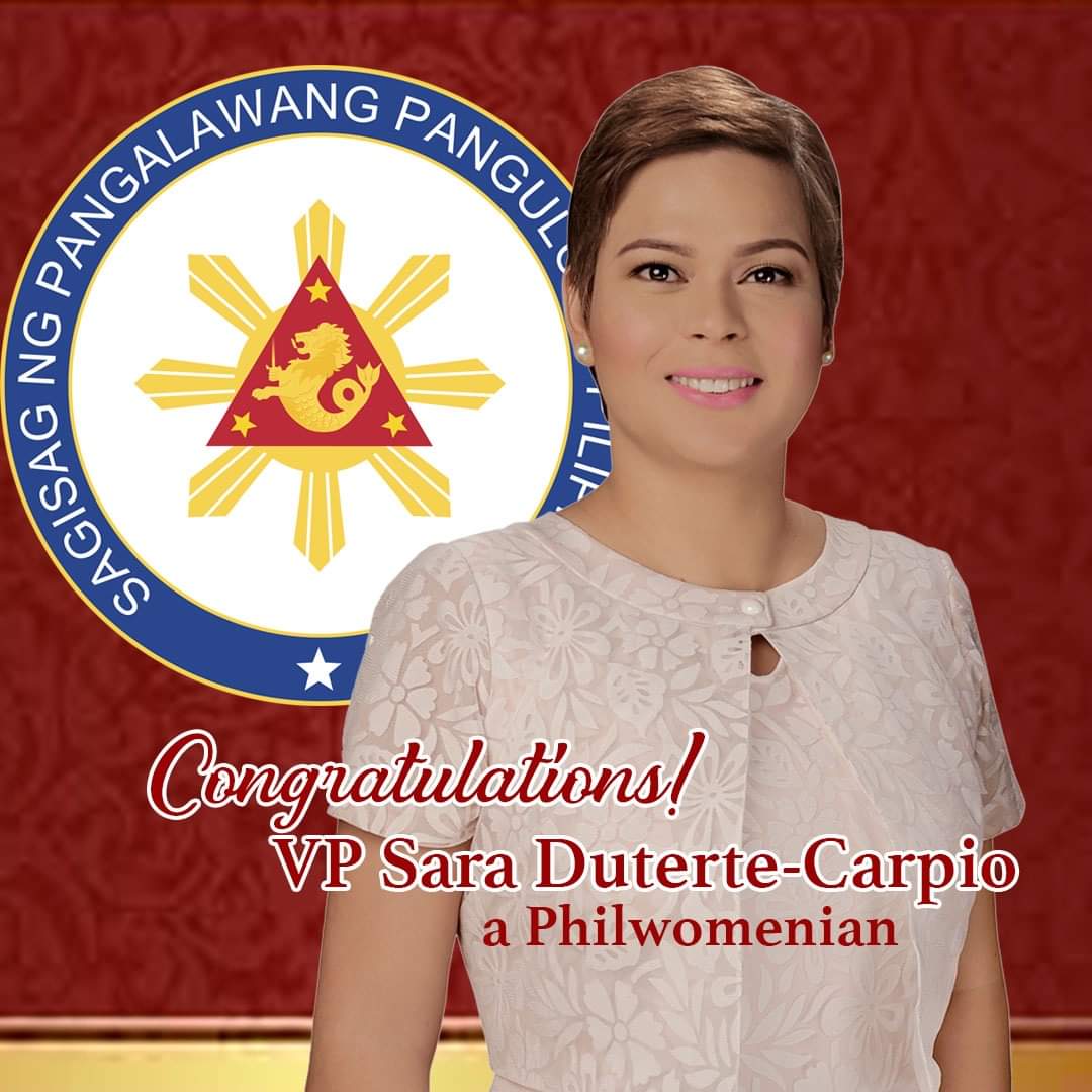 pwcofdavao's tweet photo. Congratulations to Mayor Inday Sara Duterte, the newly elected vice president of the Philippines!
Wishing you the best as you embark on this new journey.
Your PWC family is proud of you!

#Philwomenian
#PWCares
#vpphilippines https://t.co/K4FVEFO6oL