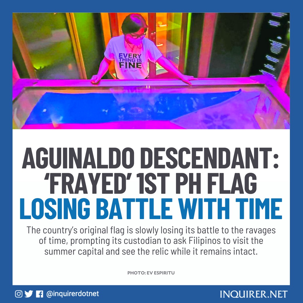 inquirerdotnet's tweet photo. The flag has been preserved in a dimly lit, temperature-controlled room at the General Emilio Aguinaldo Museum in Baguio’s Happy Glen Loop.

READ: https://t.co/kWGLtIgdj2 https://t.co/zOIFk6JqyM
