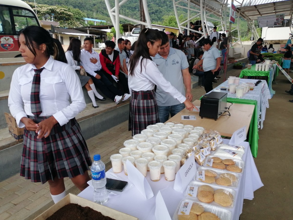 Primera expo feria de BT del distrito 19D02 Nangaritza Centinela del Condor Paquisha, estudiantes expusieron resultados de su trabajo durante este período escolar (cultivos de ciclo corto, crianza de cobayos y tilapia, mermeladas, robotica, etc. )