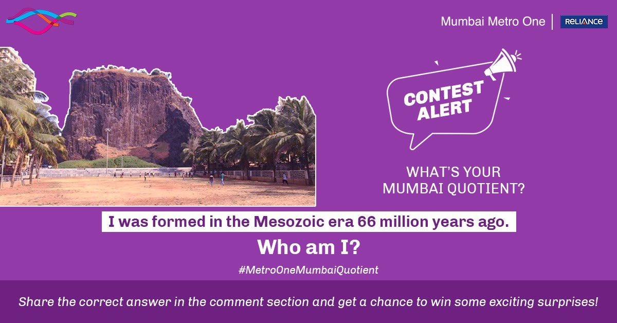 MumbaiMetro01's tweet photo. Can you guess the name of this giant rock in Andheri. It is a 200 ft column of black basalt rock.
Share the correct answer in the comment section and stand a chance to win some exciting goodies.
#andheri #whoami #shareyouranswer #mumbaicontest #mumbaimetroone #contestalert https://t.co/RoY1wA6QSq