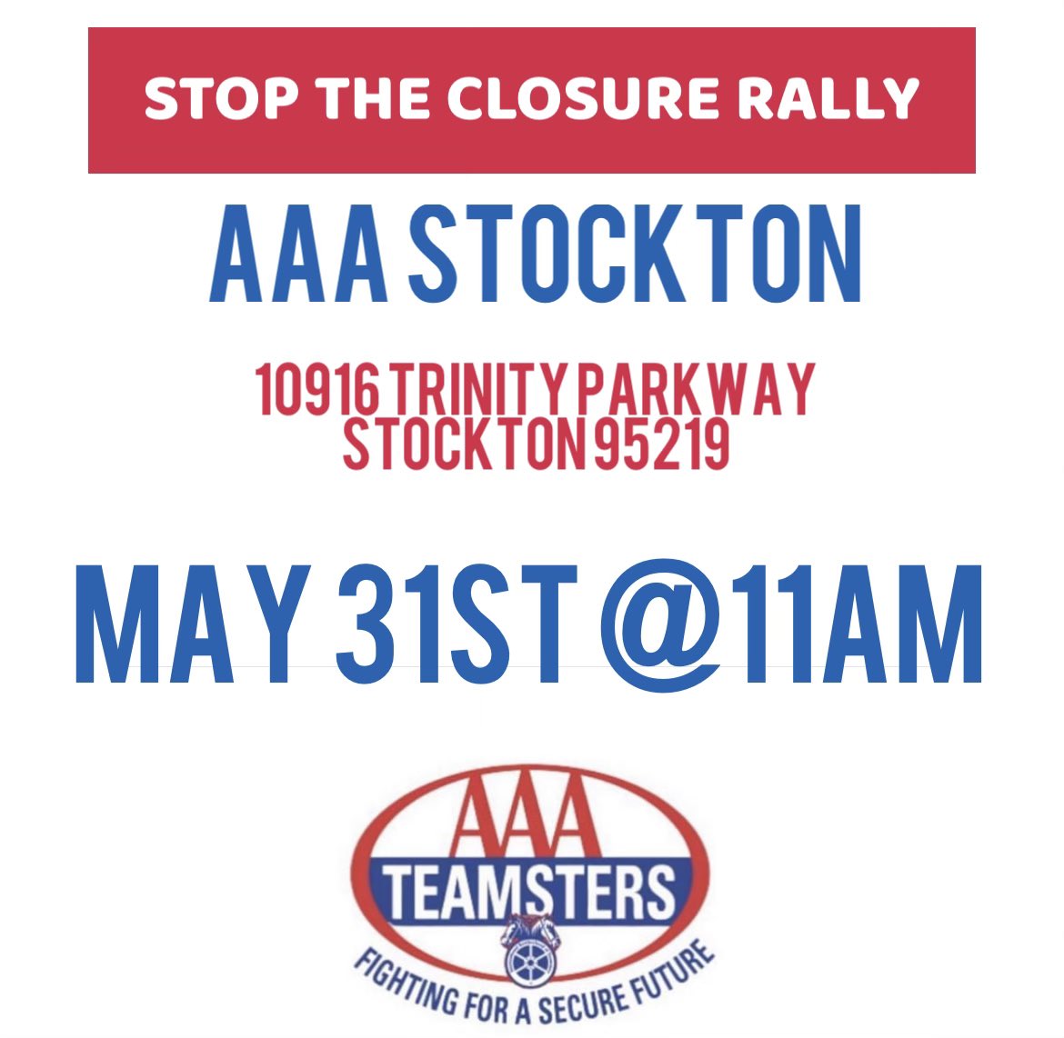 AaaTeamsters's tweet photo. In an act of Retaliation @AAA Has abandoned it’s minority community of Stockton, CA! Stop Retaliation! Stop the Closure! AAA can’t do the right thing to save themselves! @ABC @CBSNews @NBCNews @NPR @CNN @FOX40 @GoodDaySac @ABC10 @abc7newsbayarea @PBS @LastWeekTonight https://t.co/RnagNKF3wy