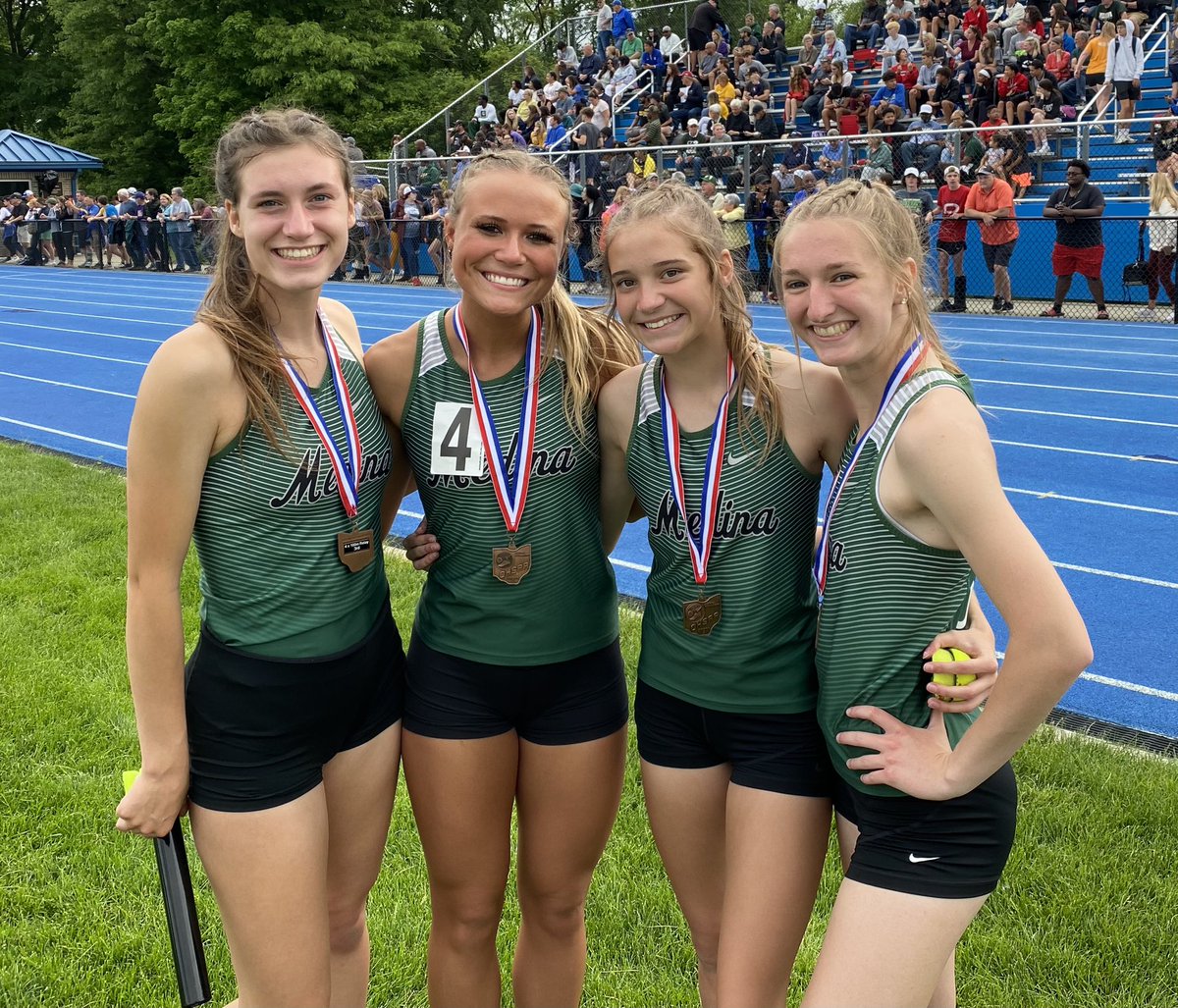 G-TR: <a href="/medinaathletics/">Medina Athletics</a> seniors <a href="/AliK_8/">Alison Kollar</a> and <a href="/HannahNeiger/">Hannah Neiger</a>, and sophomores <a href="/PaigeNosse/">paige</a> and Taylor Nicol advanced to the <a href="/OHSAASports/">OHSAA Sports</a> state meet by placing third in the 4x100-meter relay at the Findlay Division I Regional