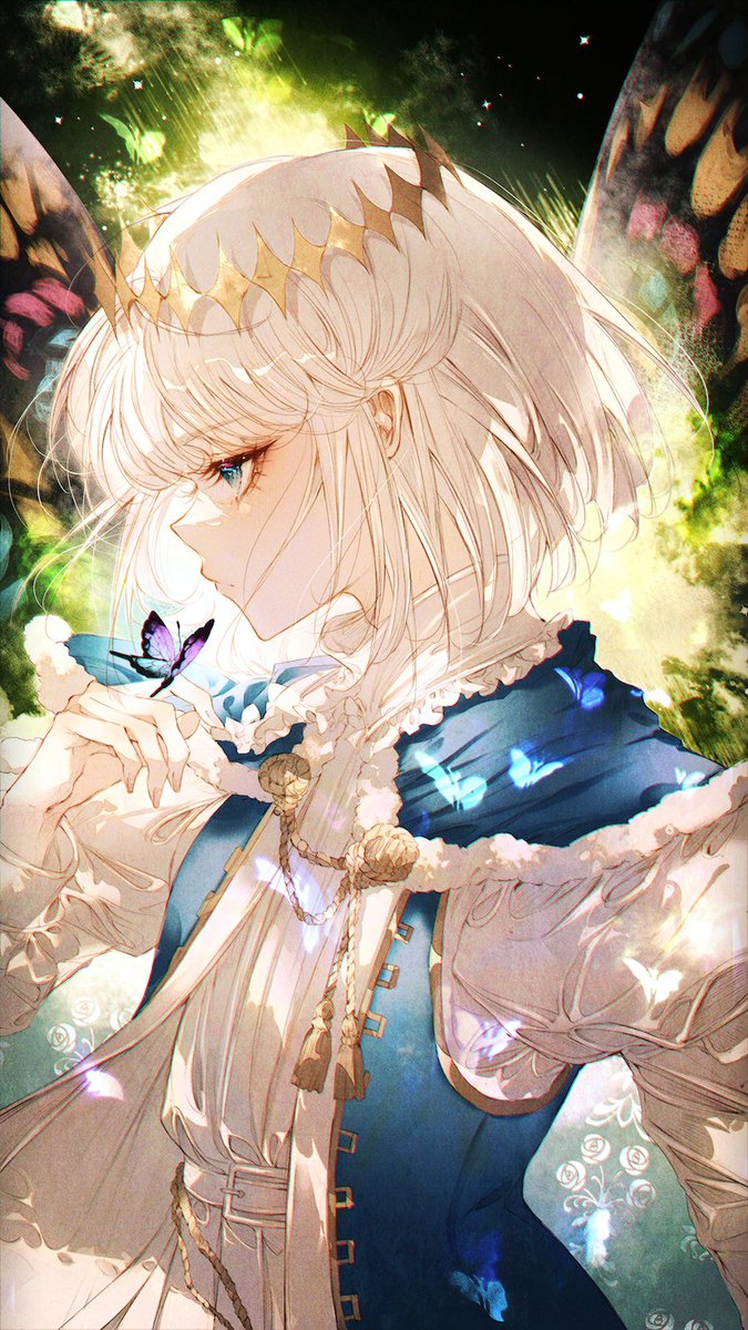 oberon (fate) male focus 1boy butterfly bug blue eyes solo butterfly wings  illustration images
