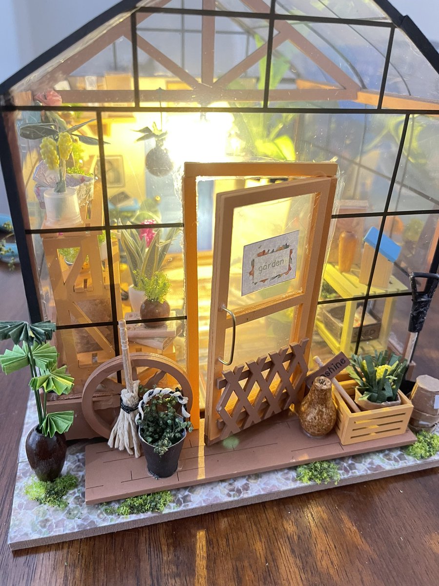 Jodi_L_Rose's tweet photo. @RikaParty @HollyStallcup It’s one of my go-tos for self-care time. The wooden ones are shorter projects. The actual miniatures are hard but doing it a little at a time makes it sooo rewarding to finish. Here’s my greenhouse. https://t.co/0sLgVhVluT