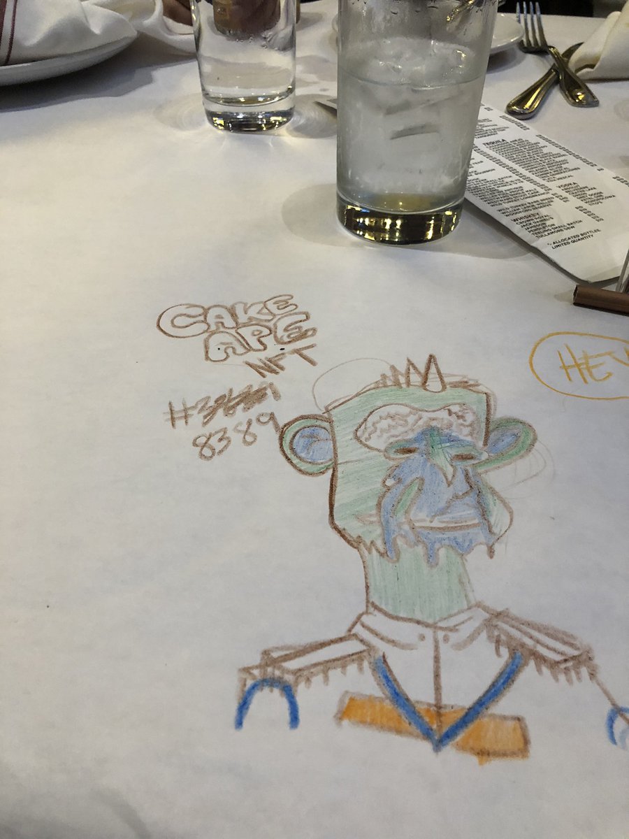 NautPhantom's tweet photo. Drew my cake ape during tonight’s dinner lol (they had no pink 😟) cake gang 🍰🍰 @CakedApes @CakeNygard #cakeapenft https://t.co/BpyGBXLrgX